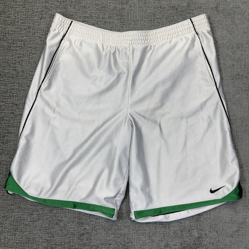 Vintage Nike Basketball Shorts XXL‎ Mens Silver Green Shiny Baggy Y2K
